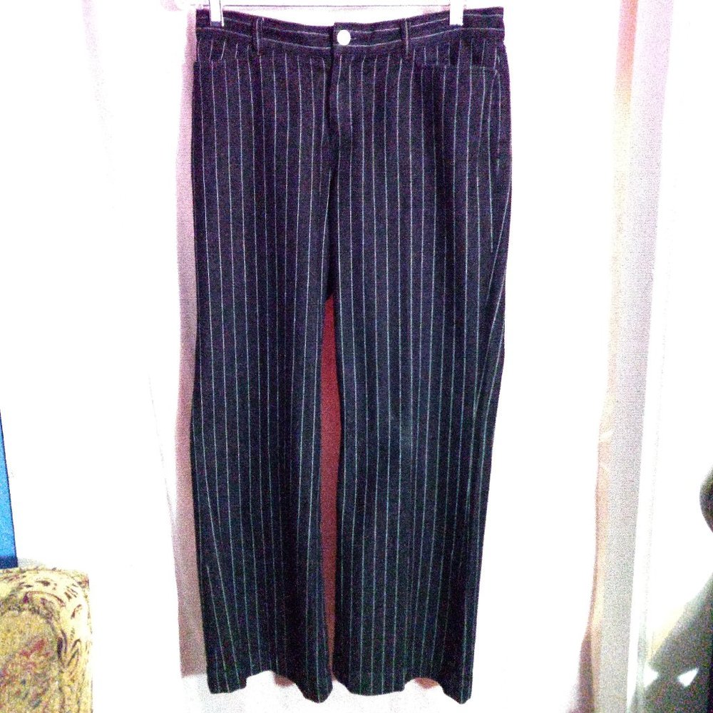 Lauren Jeans Co Black Denim White Pinstripes Lightweight Jeans Wide Leg Sz 10P